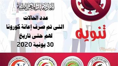 اتحاد المهن الطبية يكشف عن أعداد المستفيدين من إعانة الإصابة بكورونا حتى 30 يونيو