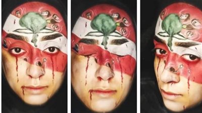 هبة تعبر عن مأساة الانفجار اللبناني بالرسم على وجهها بالماكياج