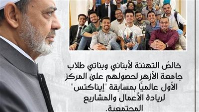 الإمام الأكبر يهنئ طلاب الأزهر لحصولهم على المركز الأول عالميا بمسابقة 