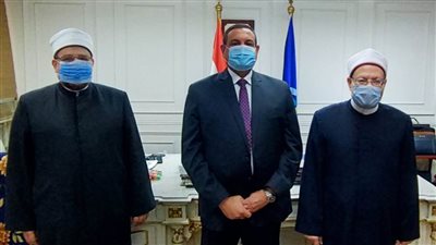 محافظ البحيرة يستقبل وزير الأوقاف ومفتي الجمهورية لافتتاح مسجد أبو شوشة