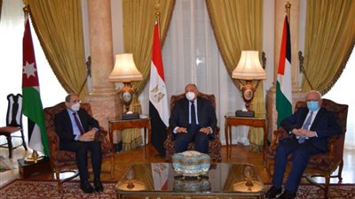 وزير الخارجية يقيم غداء عمل لنظيريه الأردني والفلسطيني بمشاركة أبو الغيط