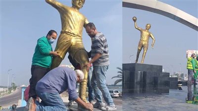 نصب تمثال على شكل لاعب كرة يد بمدخل الإسكندرية