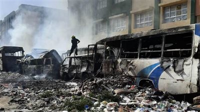 احتراق 11 سيارة فى حريق هائل بجراج سيارات بشبرا الخيمة