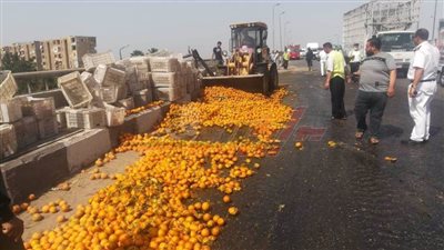 بسبب سيارة برتقال توقف حركة المرور بالطريق الزراعي عند قها