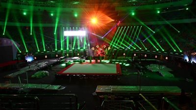 صالة إستاد القاهرة تتزين لاستقبال كأس العالم للجمباز 