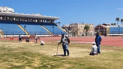 محافظة الإسكندرية : البدء فى أعمال الصيانة الشاملة لأرض ملعب كرة القدم باستاد الإسكندرية