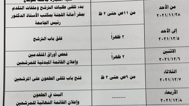 البرنامج الزمني للترشح