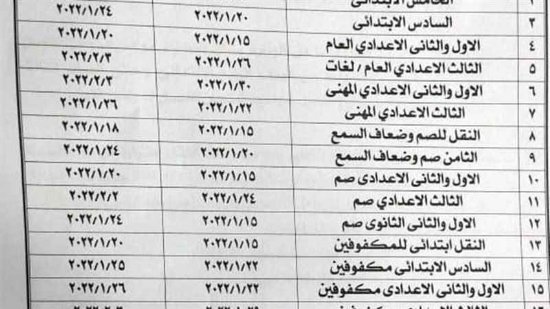 جدول مواعيد امتحانات