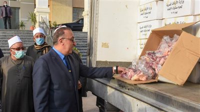 محافظ الإسكندرية يتابع توزيع 2 طن لحوم على أهالي قرى أبيس وبشائر الخير