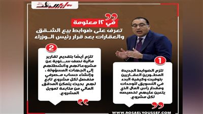 بالإنفوجراف تعرف على ضوابط بيع الشقق والعقارات بعد قرار رئيس الوزراء