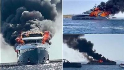 النيران تلتهم يختًا إيطاليًّا فاخرًا أمام ذهول السائحين