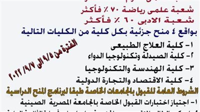 ٢١ منحة مجانية لطلاب الثانوية العامة بالجامعة المصرية الصينية لطلاب الوادي الجديد