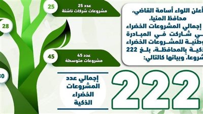 مشاركة 222 مشروعاً بالمنيا ضمن المبادرة الوطنية للمشروعات الخضراء الذكية