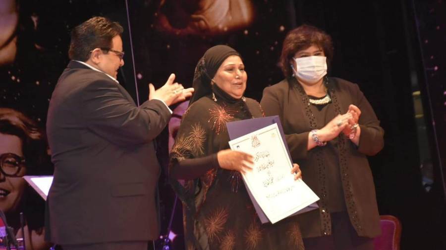 الفنانة فتحية طنطاوي خلال تكريمها بوزارة الثقافة