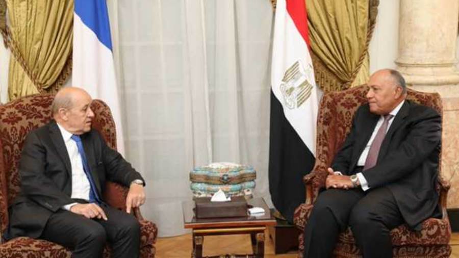 وزير الخارجيةسامح شكري مع نظيره الفرنسي جان إيف لودريان