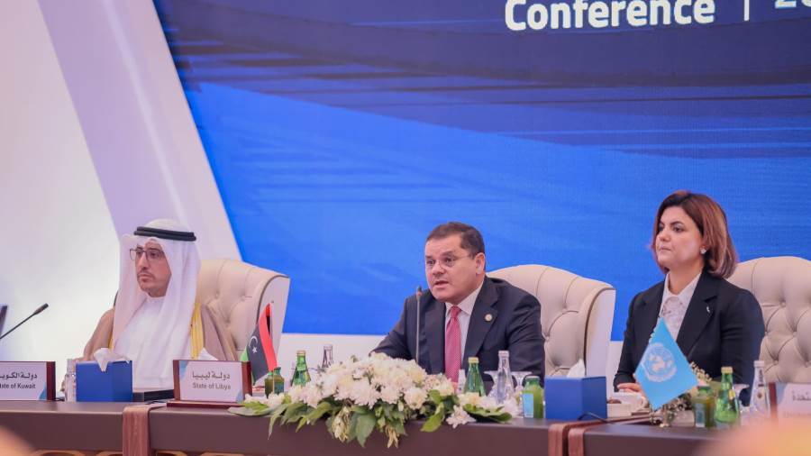 عبد الحميد الدبيبة خلال كلمته بمؤتمر استقرار ليبيا