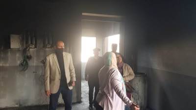 لجنة المنشآت الآيلة للسقوط لتقييم موقع حريق مصنع الحصير بشبرا الخيمة 