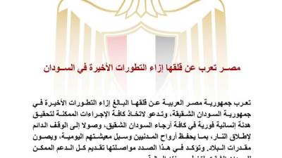 مصر تعرب عن قلقها إزاء التطورات الأخيرة في السودان