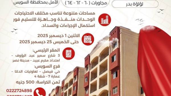 "تعاونيات البناء والإسكان" تفتح الحجز لـ ٢٥٣ وحدة سكنية بمواقع متميزة